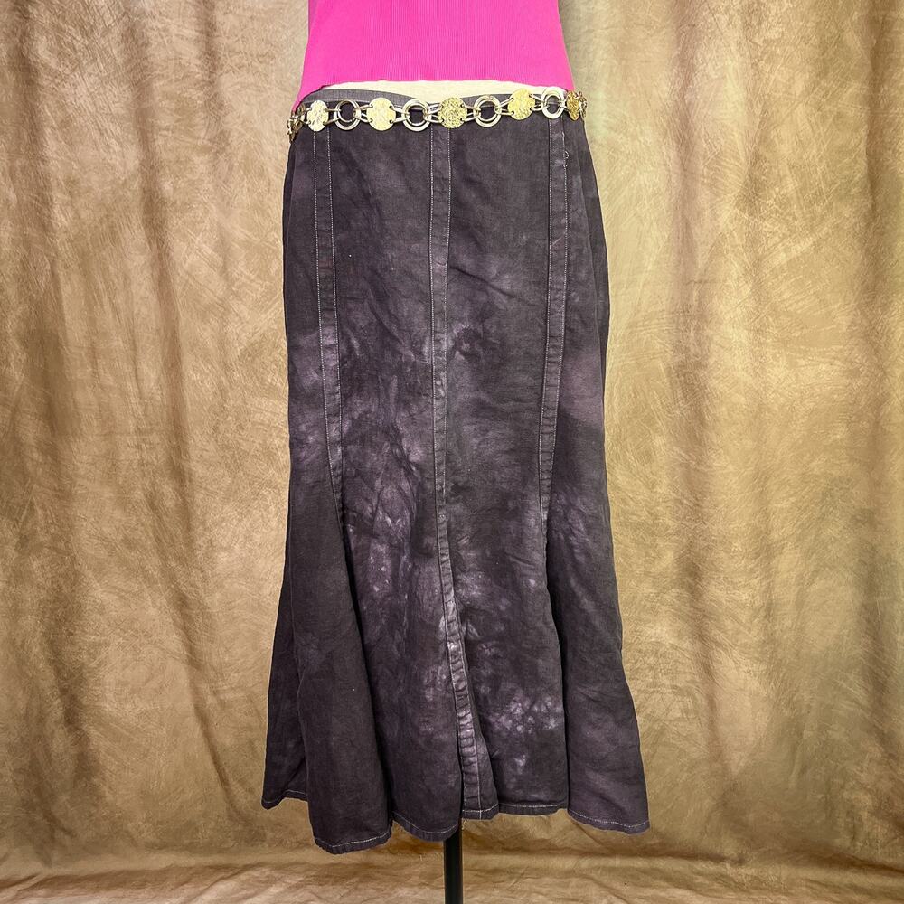 Vintage Y2K Peasant Skirt Maxi Trumpet Flared Tie Dye Paneled Gray Whimsigoth